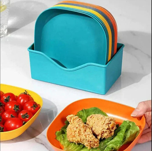 10 Pcs Multi-function Spit Bone Dish Set with Stand: Food-Grade Plastic Plates for Tidy Dining.